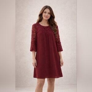 Luxology Maroon Crochet Lace Edged Shift Dress sz M #980